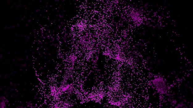 Le particelle si muovono verso l'alto nel flusso vorticoso del flusso di piccole particelle su sfondo nero magico