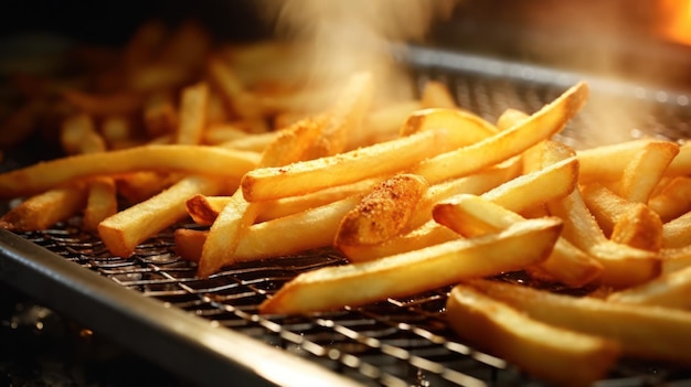 Le patatine fritte stanno cucinando nella friggitrice in cucina Generative AI