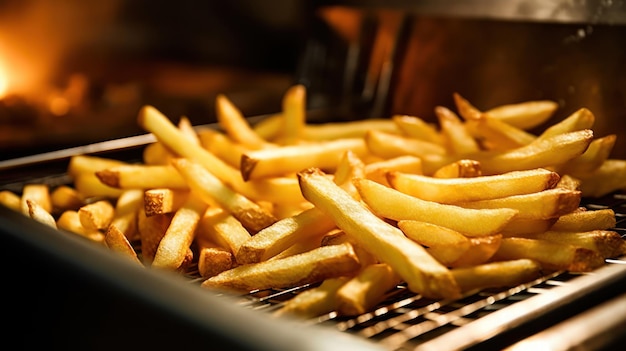 Le patatine fritte stanno cucinando nella friggitrice in cucina Generative AI