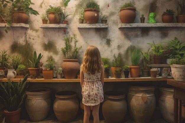 Le pentole della donna del bambino botanico generano Ai