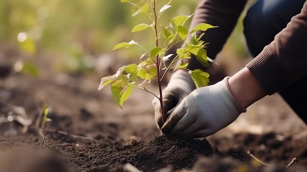 Le persone che piantano alberi o lavorano nell'orto comunitario si chiudono