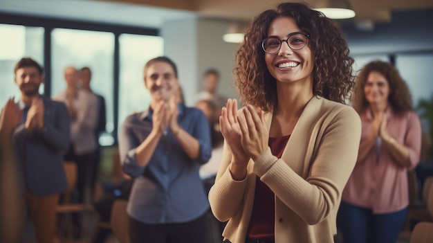 Le persone felici esprimono apprezzamento applaudendo durante la terapia di gruppo