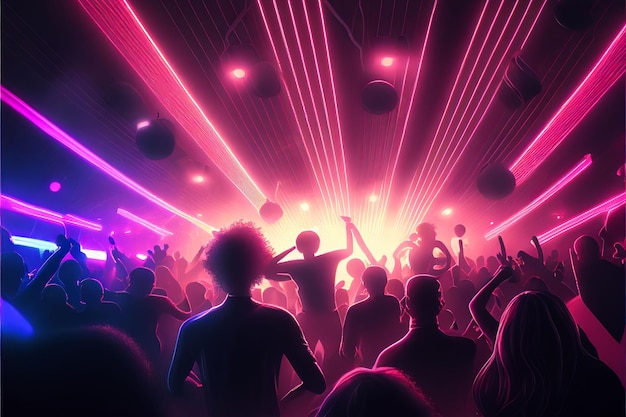 Le persone in festa si godono il concerto ballando in una festa in discoteca Creato con la tecnologia Generative AI