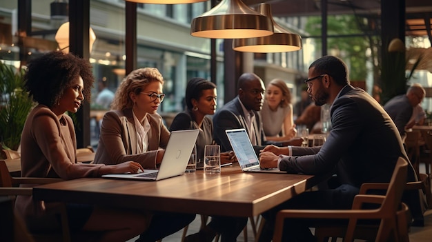 Le persone lavorano con successo sull'immagine generata dall'IA dell'ufficio