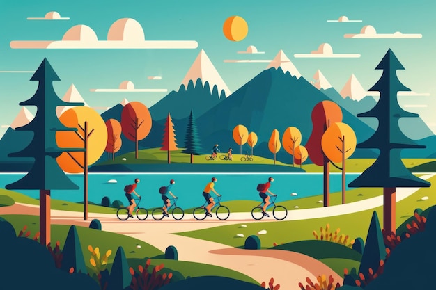 Le persone sono in bicicletta o si esercitano nel parco Design piatto del concetto di giornata mondiale della salute