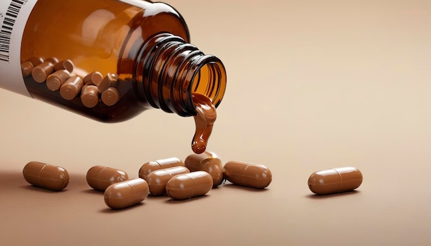 Le pillole che escono dalla bottiglia marrone