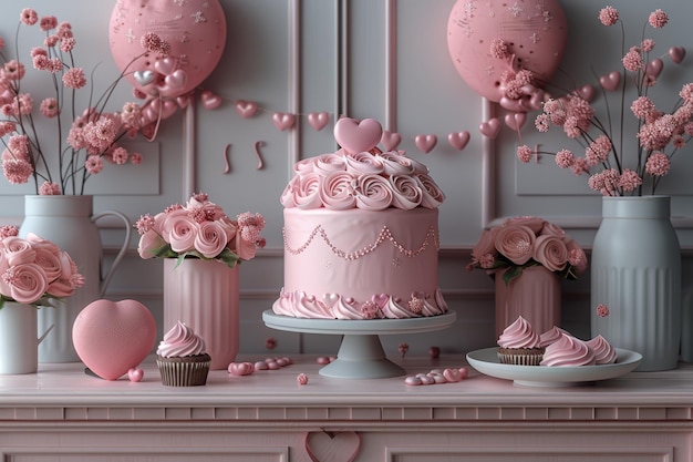 Le più dolci decorazioni per il giorno di San Valentino 39 Oggetti moderni renderizzati in 3D Cake cupcake scatola regalo e cuore