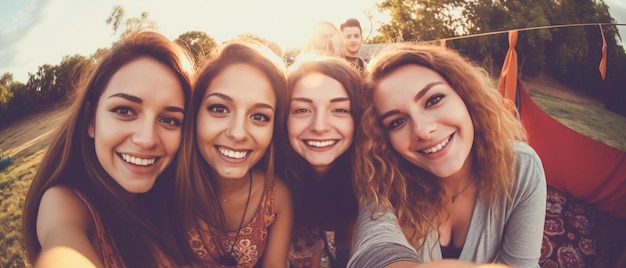 Le ragazze sono tutte sorrisi in una cabina fotografica