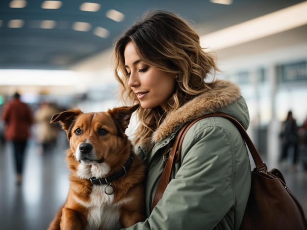 le relazioni uniche e rinfrescanti tra una donna e il loro amato cane all'aeroporto