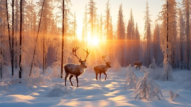 Le renne nella giungla in inverno