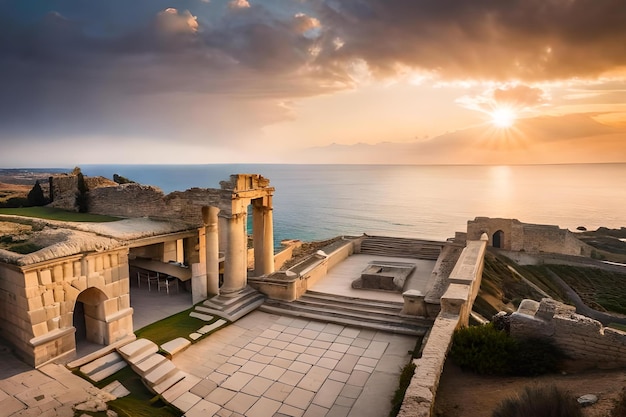 Le rovine dell'antica città di Efeso al tramonto