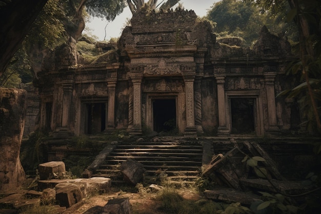 Le rovine di angkor wat sono circondate da alberi e dalla parola angkor.