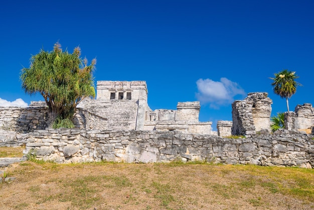 Le rovine Maya del castello a Tulum Riviera Maya Yucatan Mar dei Caraibi Messico
