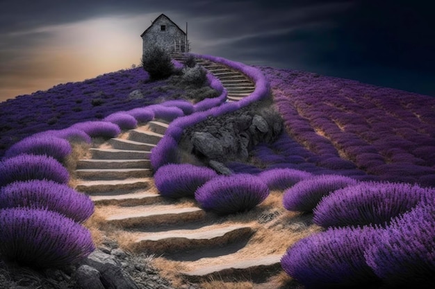 Le scale di lavanda sulla montagna