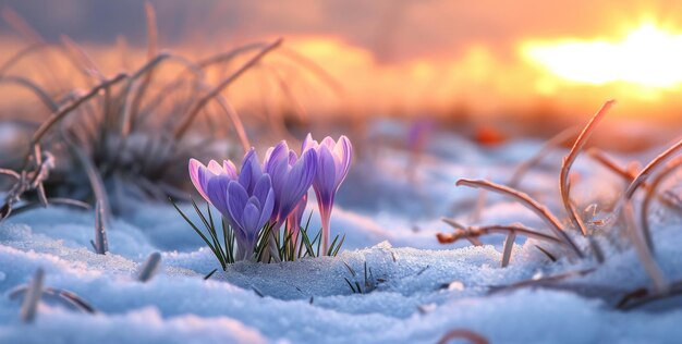 Le sorgenti gentili, la sfida, i crocucci che attraversano la neve, le loro sfumature lavanda, sussurrando di giorni più caldi nel soffice bagliore del crepuscolo.