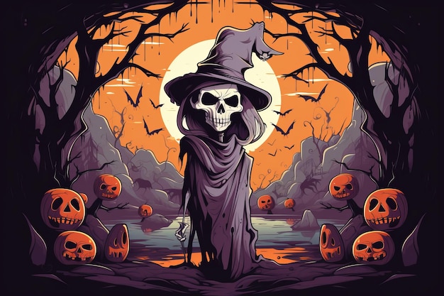 Le spaventose avventure della strega scheletrica A Cartoon Halloween Background