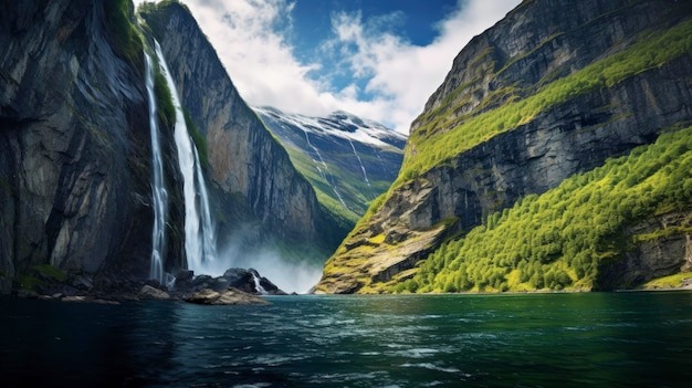 Le spettacolari cascate del fiordo di Geiranger, in Norvegia, create con la tecnologia dell'intelligenza artificiale generativa