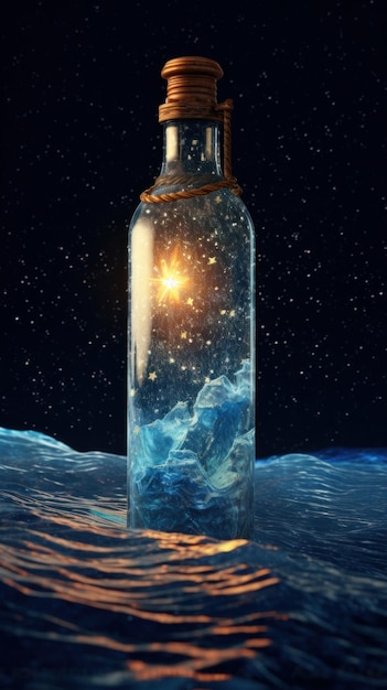 Le stelle e la Via Lattea esistono in una bottiglia che galleggia nel mare.