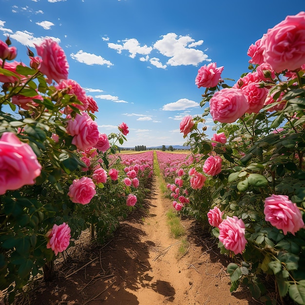 Le strade della campagna sono adornate da rose rosa dappertutto