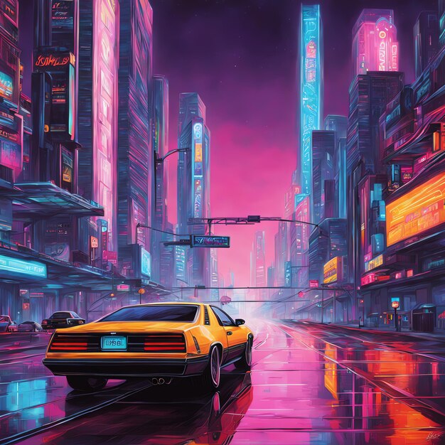 Le strade della città retro-cyberpunk