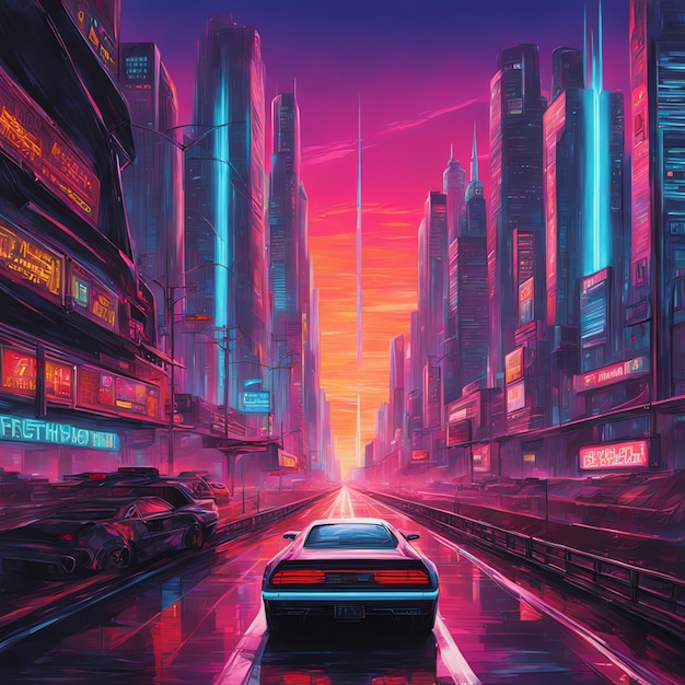 Le strade della città retro-cyberpunk