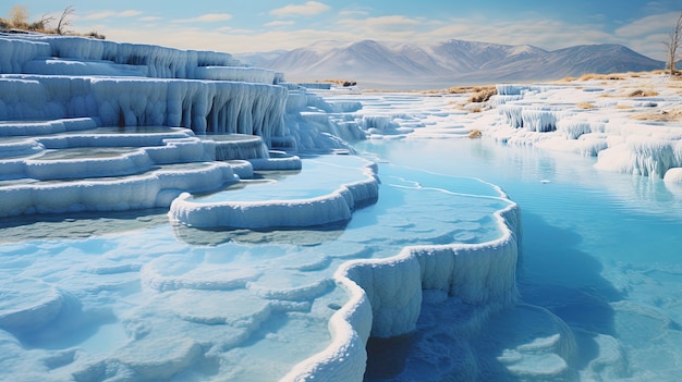 Le terrazze di travertino del tacchino di Pamukkale, sorgenti termali create con la tecnologia Generative AI