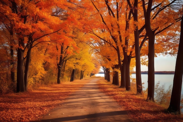 Le tonalità del rigoglioso fogliame autunnale e degli alberi spettacolari in un'esposizione 32