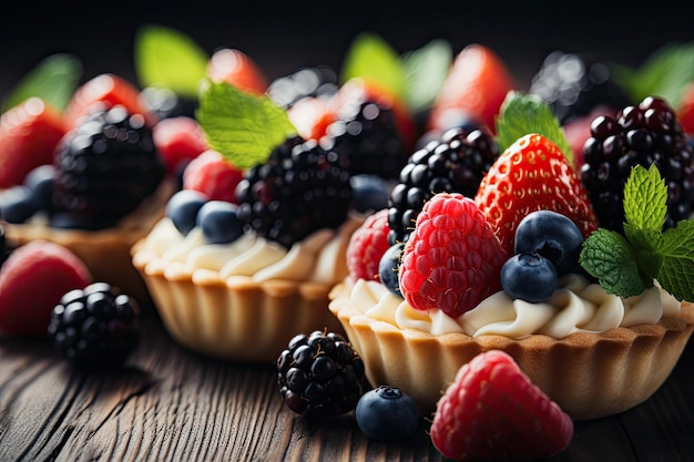 Le tortine che sono torte di pasta aperta sono ripiene di ricotta e ras di fragole di frutta fresca