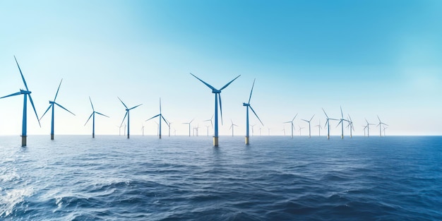 Le turbine eoliche nel paesaggio marino sono un impegno per l'elettricità pulita
