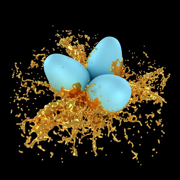 Le uova di Pasqua dentro spruzza dell&#39;illustrazione della pittura 3D dell&#39;oro