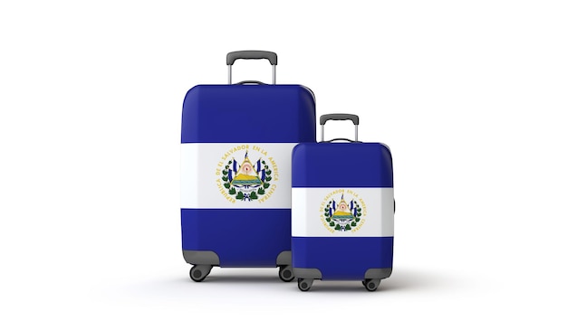 Le valigie della destinazione di vacanza della bandiera di El salvador isolate su bianco d rendono
