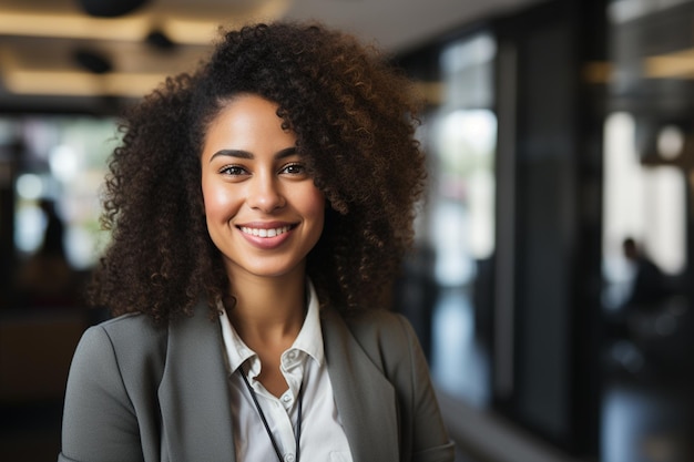 Leadership in primo piano Ritratto di una donna d'affari africana con intelligenza artificiale generativa