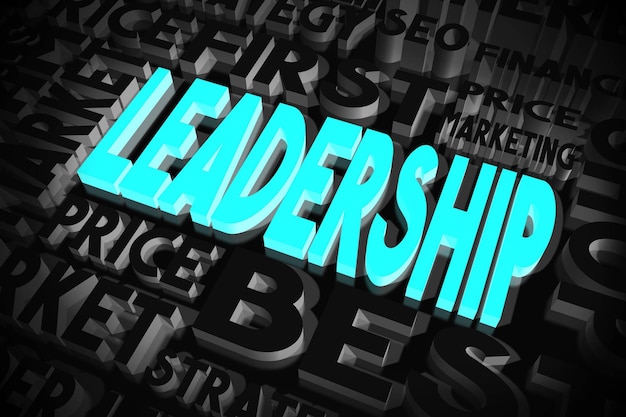 Leadership parole blu e nere concetto tipografico illustrazione 3D