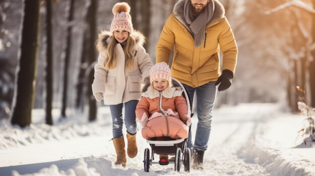 Legame familiare durante le attività invernali nel parco