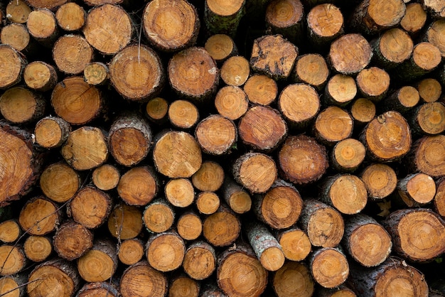 Legname di pino, pronto per il trasporto dalla foresta