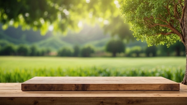 Legno da tavola Podium in esposizione agricola per il prodotto sullo sfondo della natura