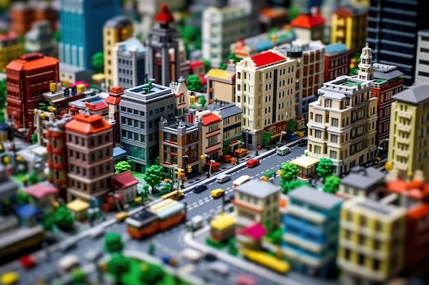 Lego city tilt shift IA generativa