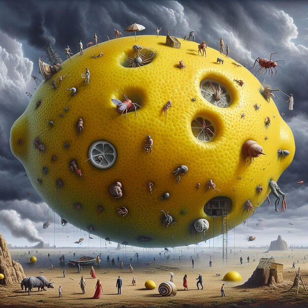 Lemon pittura surrealista divertente AI generata da Bing.