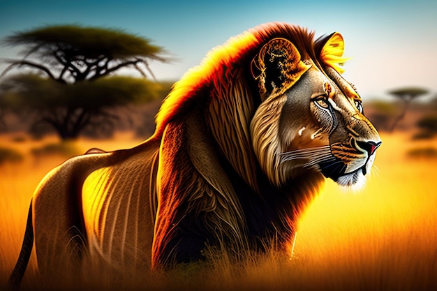 Leone africano selvaggio nella savana Arte digitale