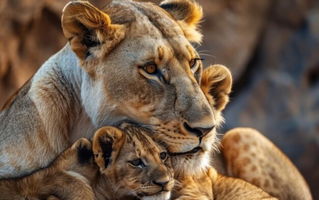 leone che nutre i suoi cuccioli con tenero affetto