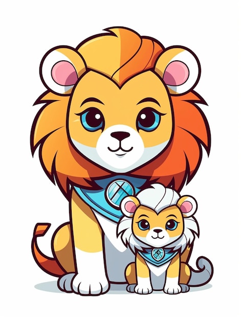 leone e cucciolo di leone disegno cartone animato vettoriale