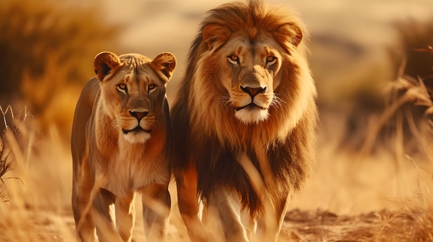 Leone e leonessa sulla savana