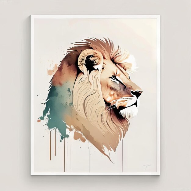 Leone in illustrazione minimalista con colori tenui