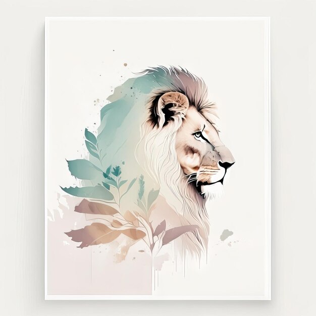 Leone in illustrazione minimalista con colori tenui