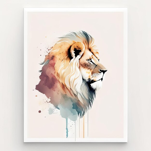 Leone in illustrazione minimalista con colori tenui