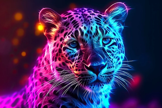 Leopardo a colori al neon IA generativa