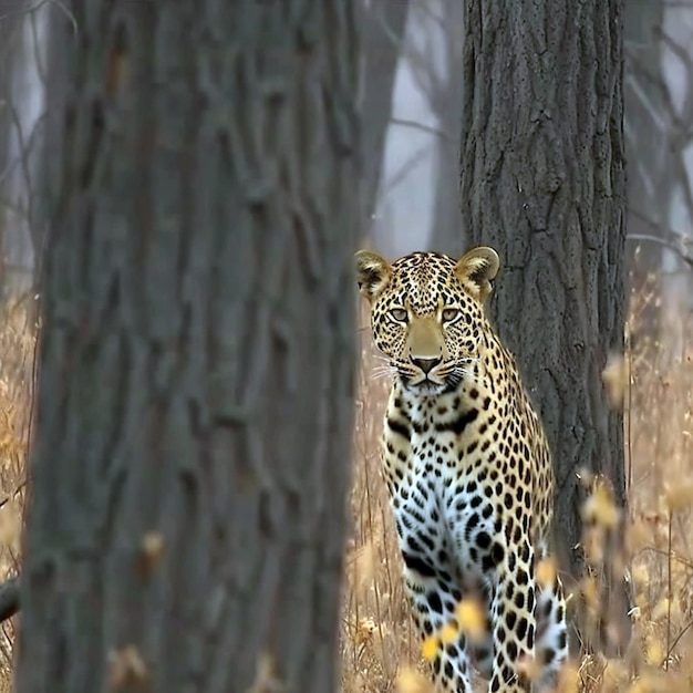 Leopardo dell'Amur che cammina sull'erba AI Generativo