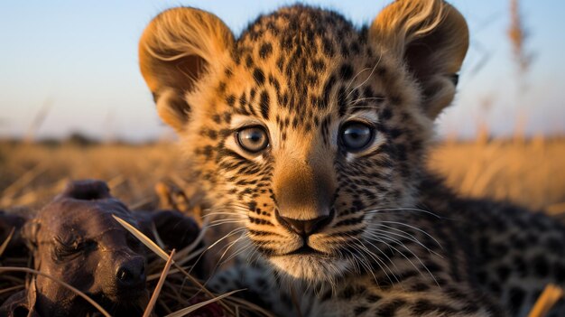 leopardo giovane HD 8K carta da parati Stock Fotografico