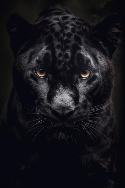 leopardo nero arazato con occhi gialli che guarda la telecamera generativa ai