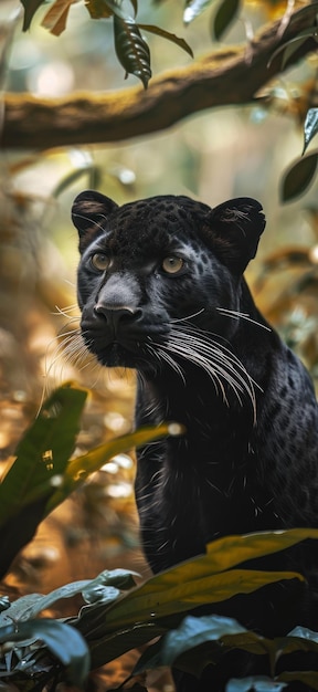 Leopardo nero in piedi nella foresta